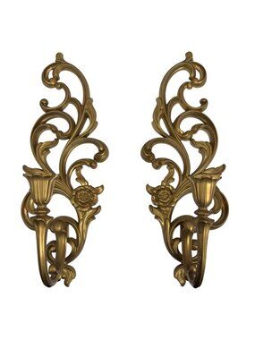 Vtg SYROCO 2 Piece Set Candle Wall Sconce Hollywood Regency Style Mid Century